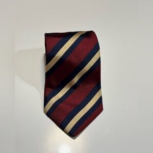 Brooks Brothers 4” Wide Burgundy Gold Navy Silk Striped Repp Tie Made In USA